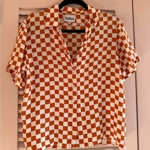 Women's Checkered Top - Orange and White